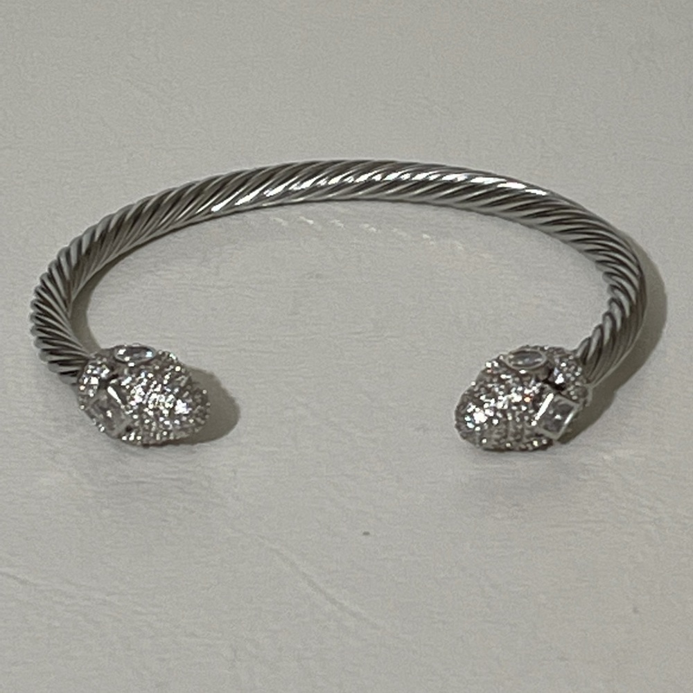 Luxury Twisted Cable Open Cuff Vintage Stackable Bangle Cubic Zirconia Diamond - Picture 1 of 7
